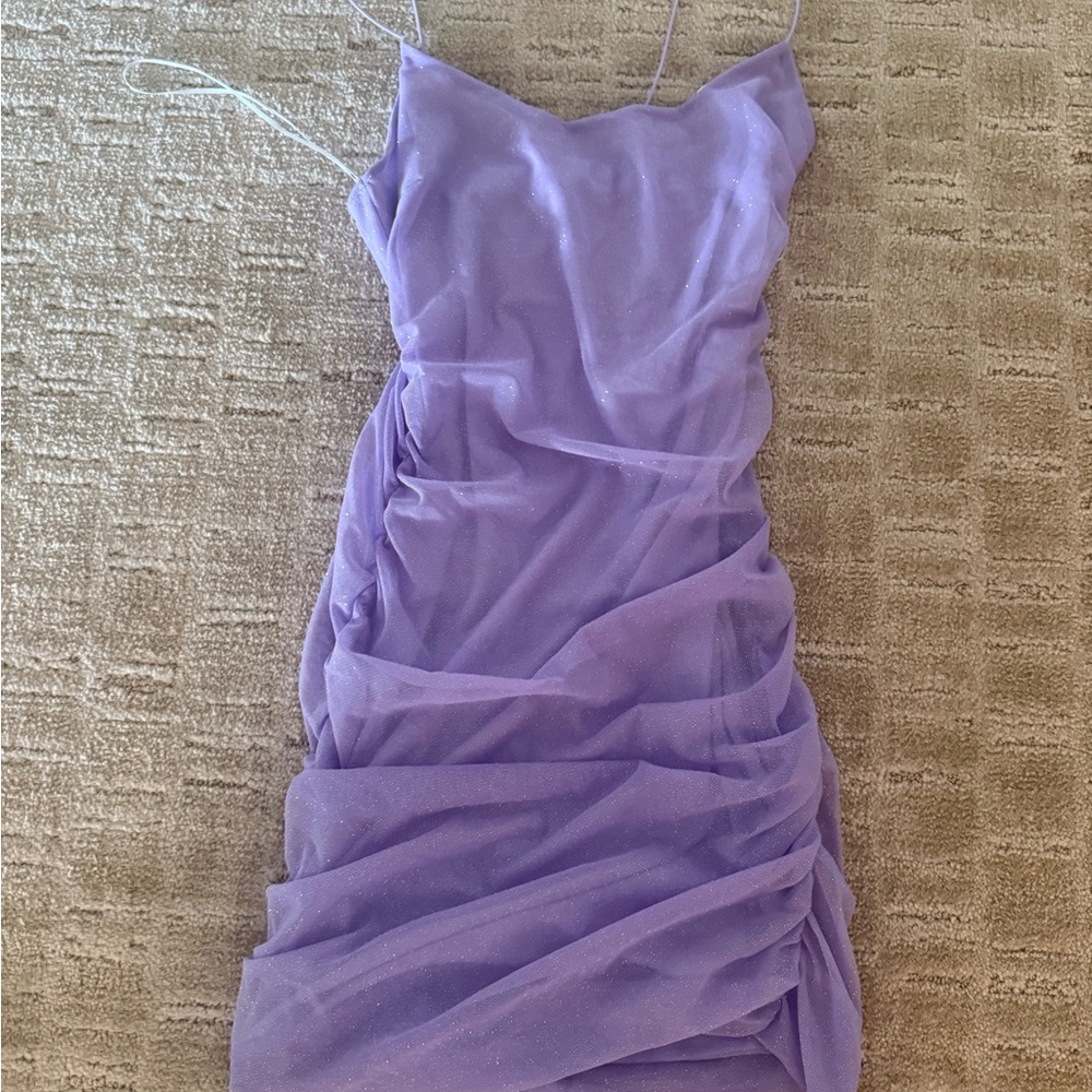 Windsor Lavender Sparkle Ruched Mini Dress